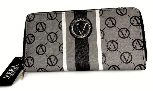 Vera New York Handbags - Vera New York Signature Zip Around Wallet Clutch Gray Logo NWT